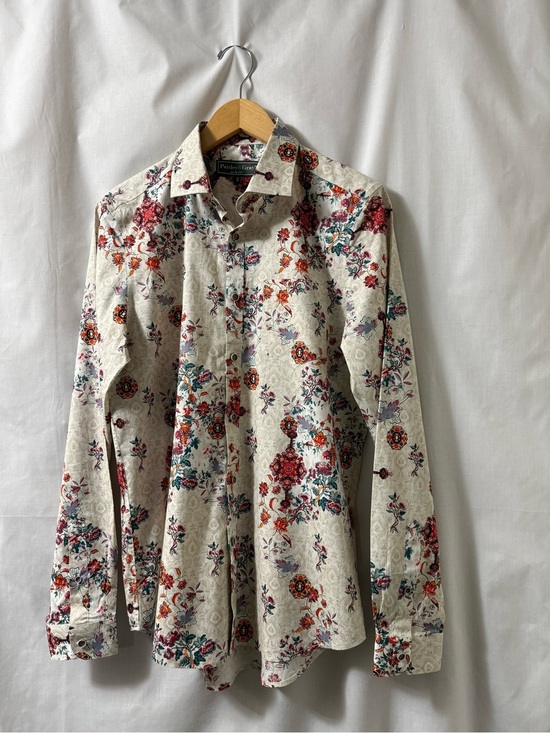 Paisley & Gray Other - Paisley & Gray Cream Shirt with Red, Teal & Orange Floral Men’s Slim Shirt 0154